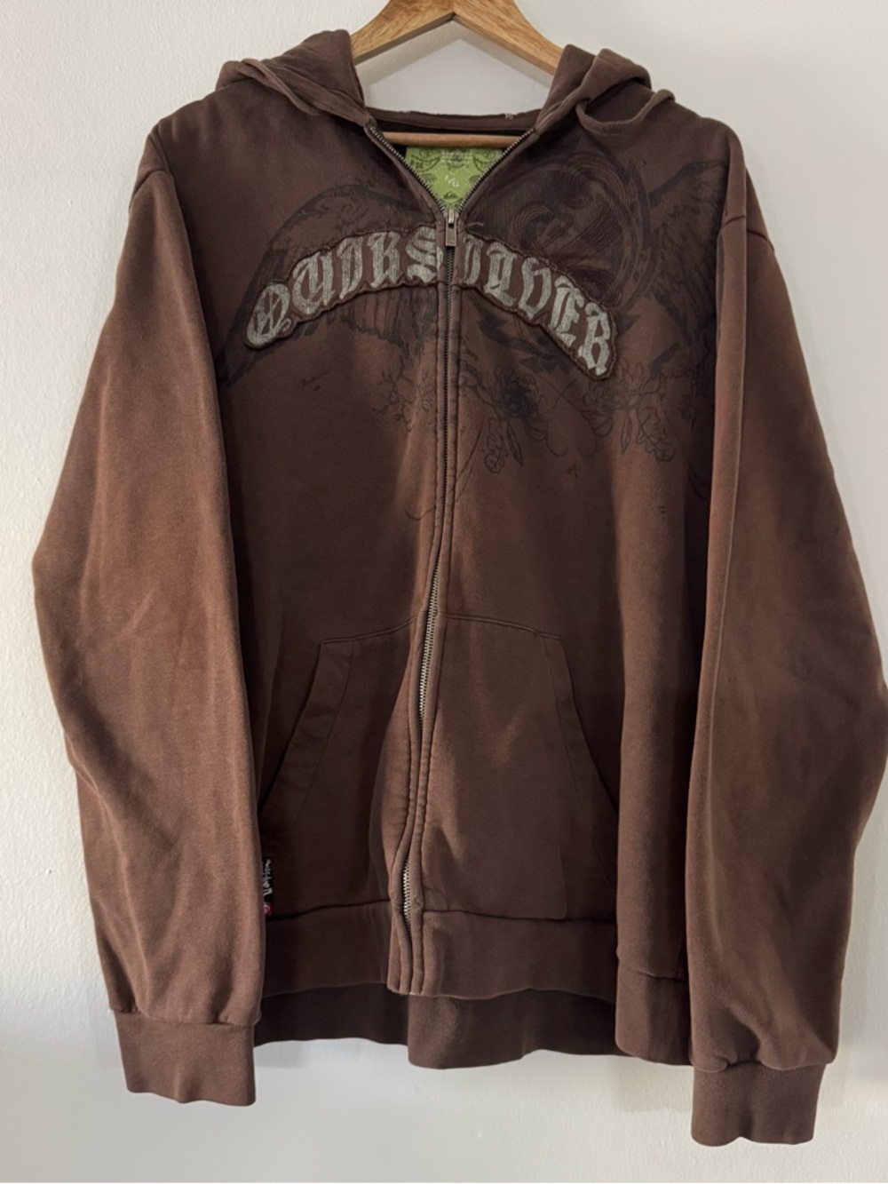 Vtg Y2K Quiksilver Brown & Green Graphic Hooded Zip Jacket Cotton Men’s Large